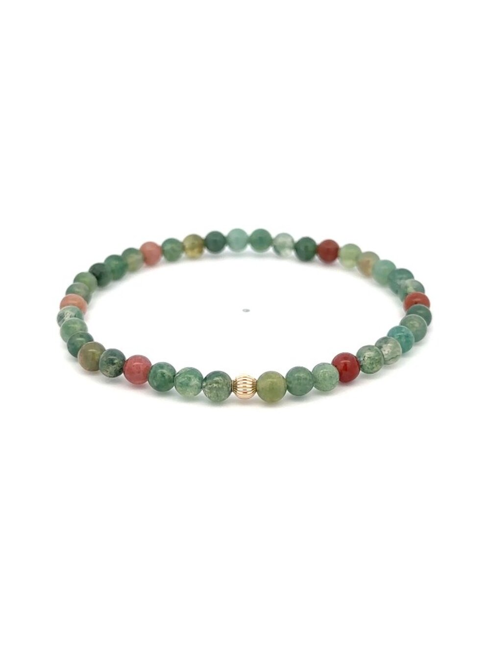 14K Gold Indian Agate Gemstone Bracelet 4mm Beaded Stretch Stackable Jewelry